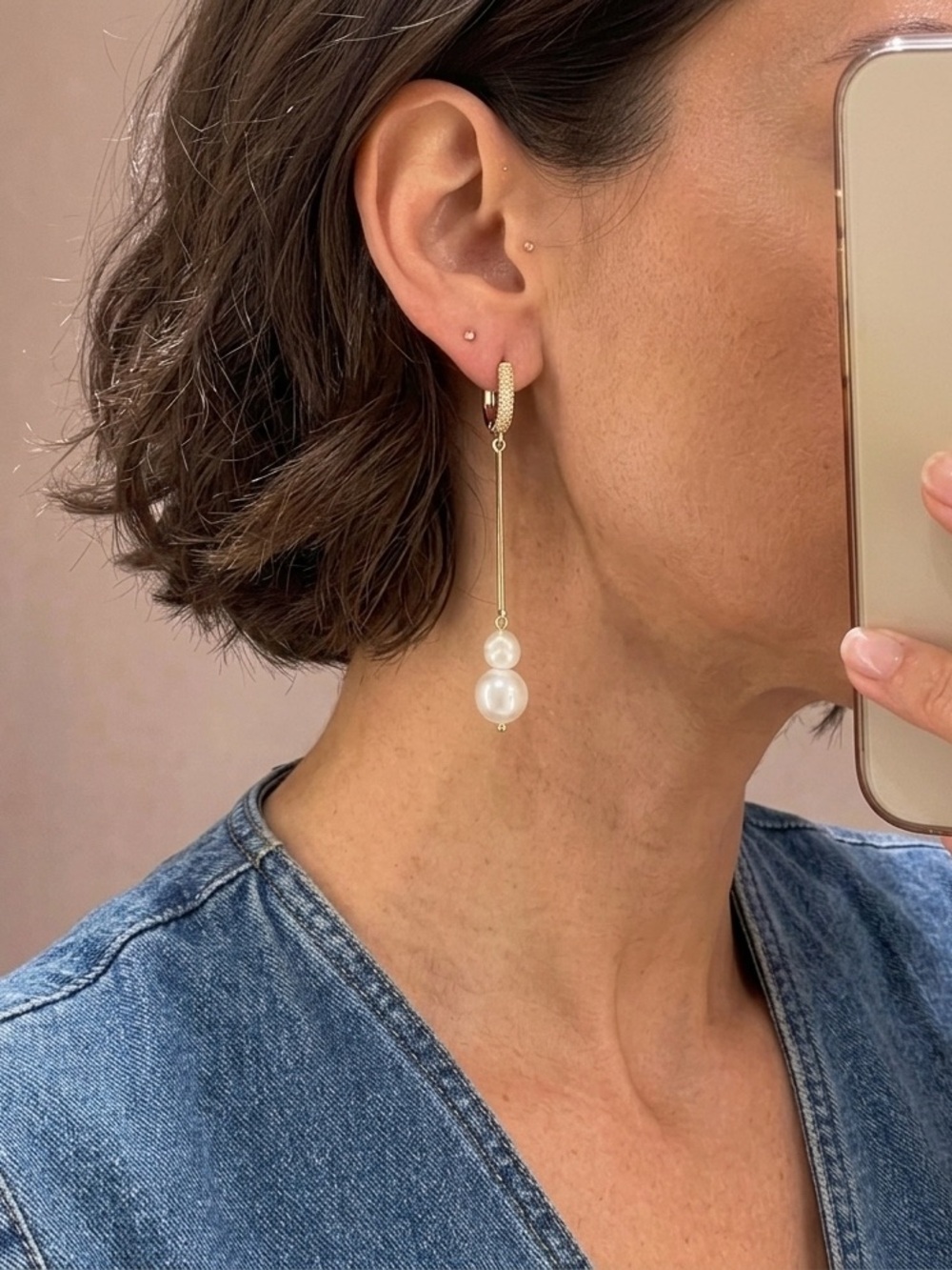 LONG Dangle Earrings with freshwater Pearl | Gold plated | Pearl Earrings